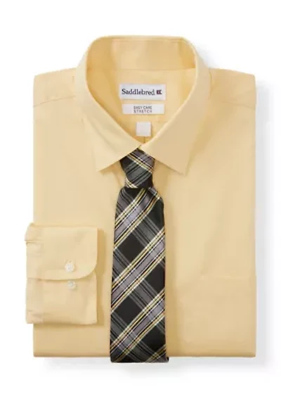 Men's Burlywood Shirt and Plaid Tie Set