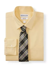 Men's Burlywood Shirt and Plaid Tie Set