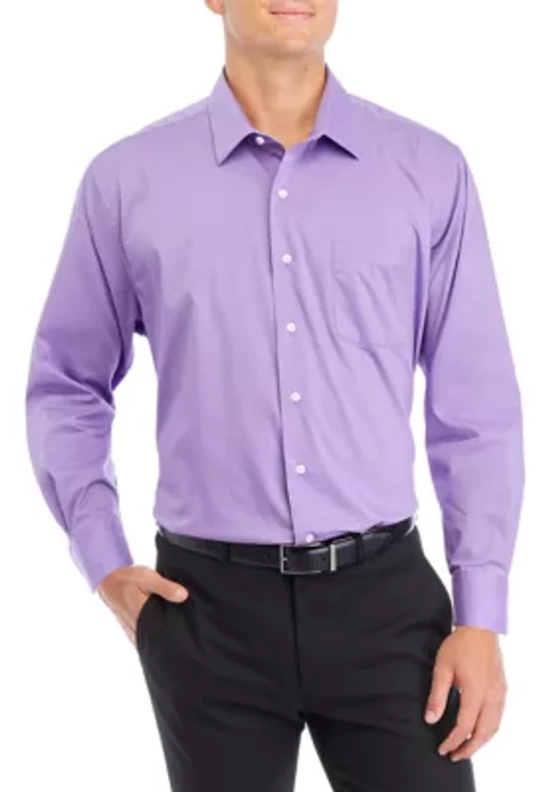 Regular Stretch 2 Piece Solid Shirt and Printed Tie Set