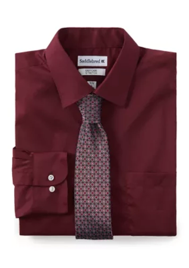Solid Dress Shirt and Printed Tie Set