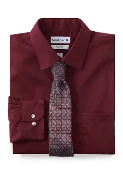 Solid Dress Shirt and Printed Tie Set