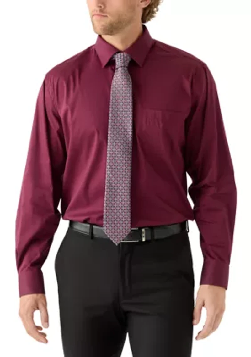 Solid Dress Shirt and Printed Tie Set