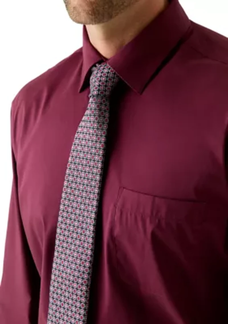 Solid Dress Shirt and Printed Tie Set