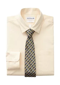 Stretch Solid Dress Shirt with Tie