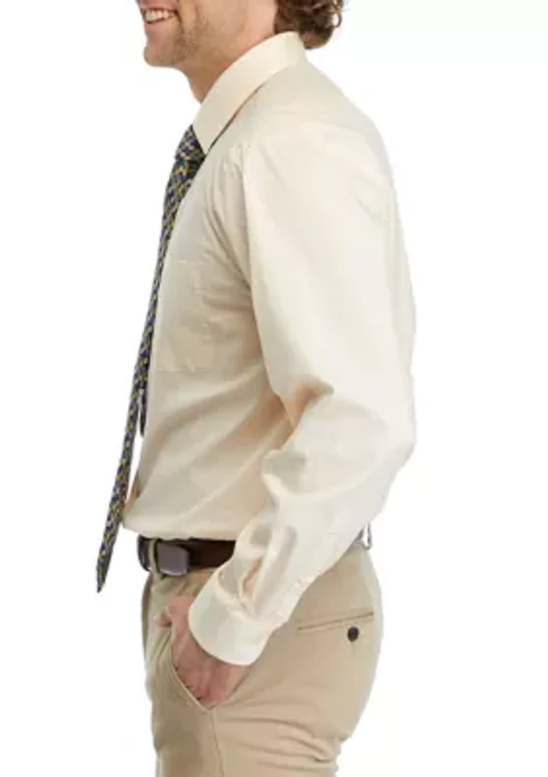 Stretch Solid Dress Shirt with Tie