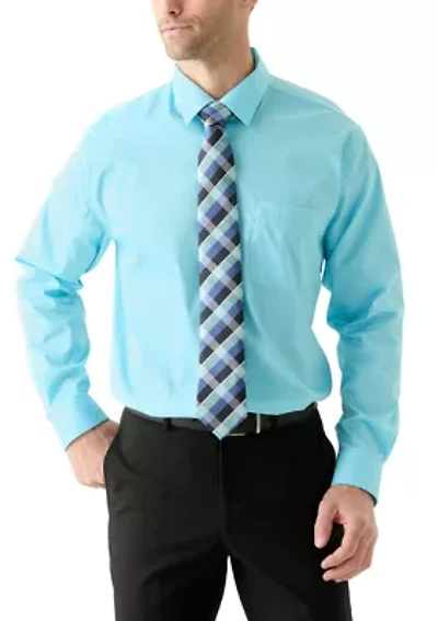 Solid Shirt and Plaid Tie Set