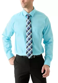 Solid Shirt and Plaid Tie Set