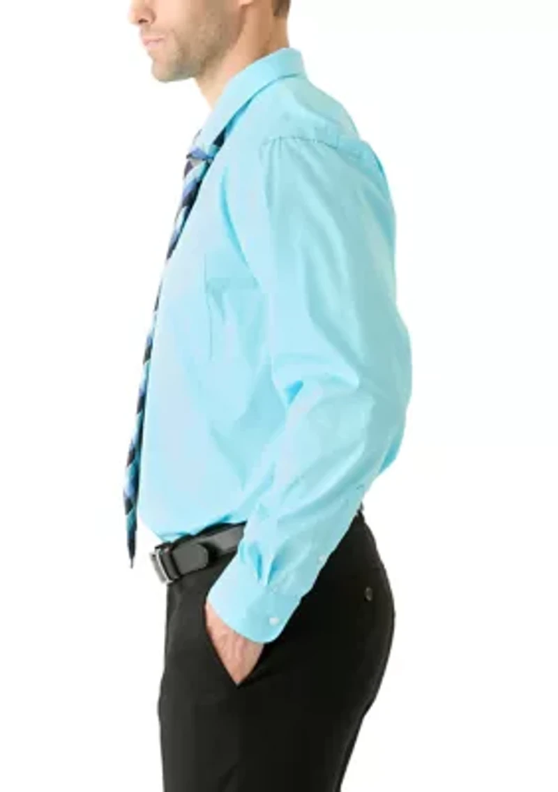 Solid Shirt and Plaid Tie Set