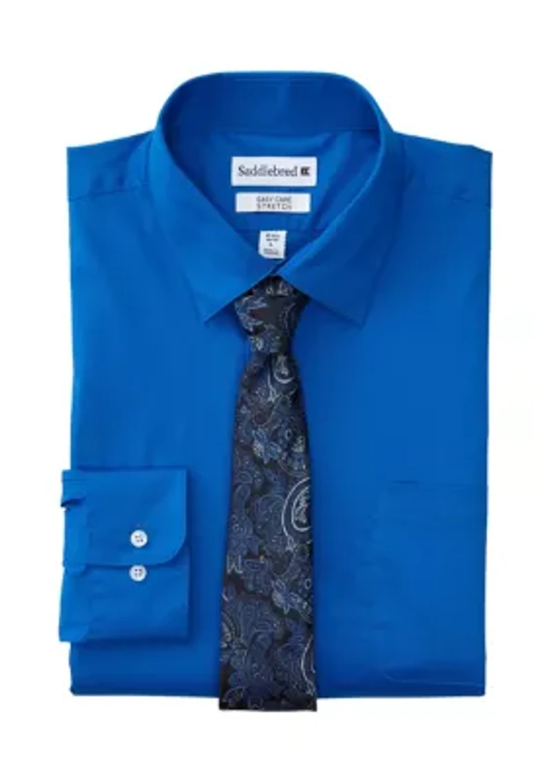 Stretch Solid Dress Shirt with Tie