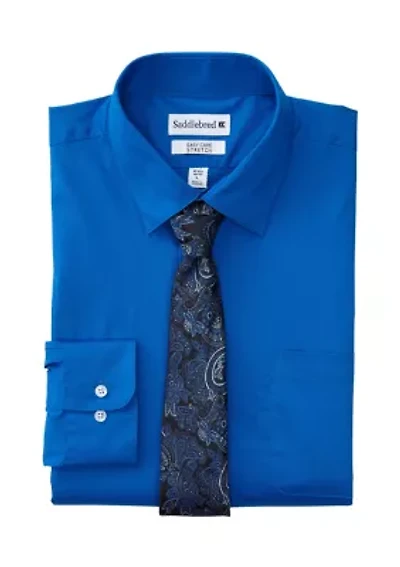 Stretch Solid Dress Shirt with Tie