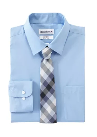 Stretch Solid 2 Piece Button Down Shirt and Tie Set