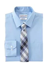 Stretch Solid 2 Piece Button Down Shirt and Tie Set