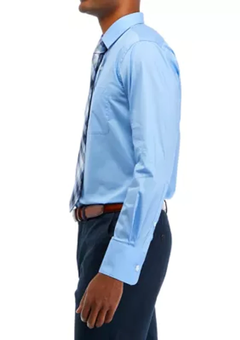 Stretch Solid 2 Piece Button Down Shirt and Tie Set