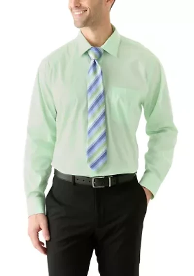 Solid Shirt and Striped Tie Set