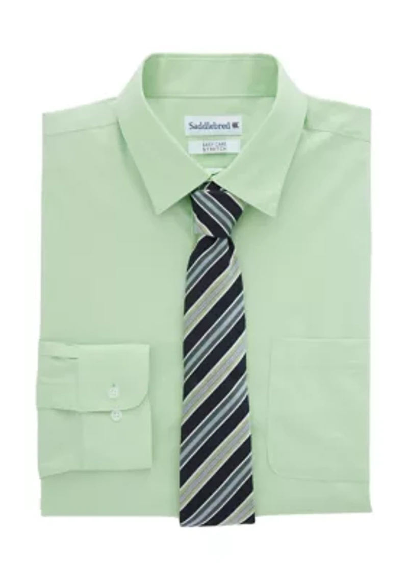 Solid Dress Shirt and Printed Tie Set