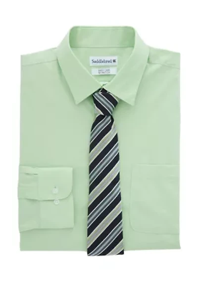 Solid Dress Shirt and Printed Tie Set