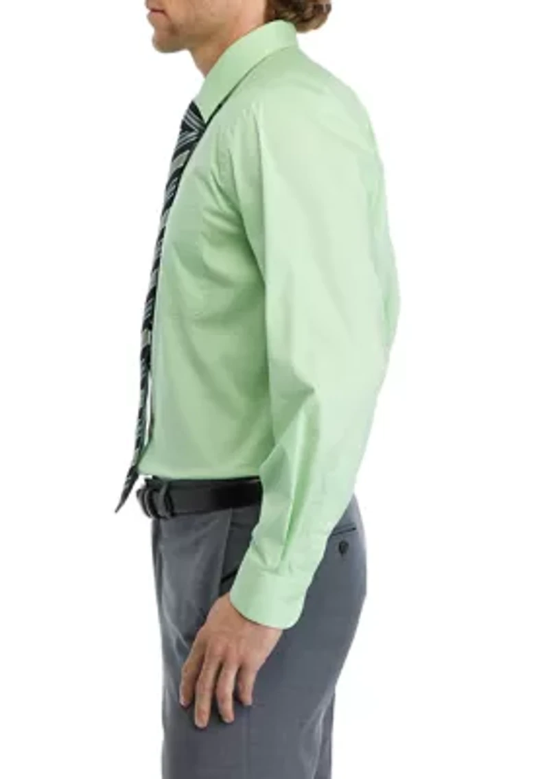 Solid Dress Shirt and Printed Tie Set