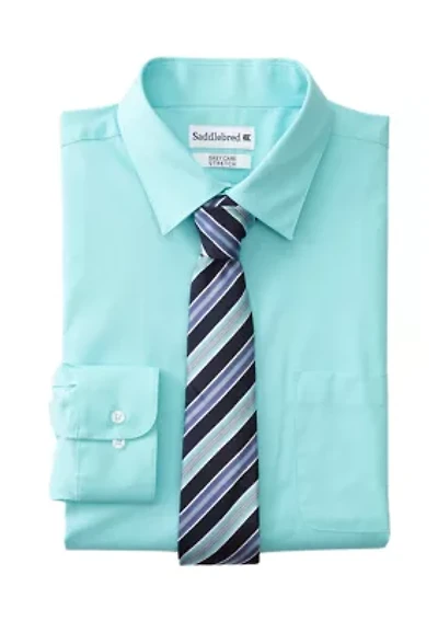 Stretch Solid Dress Shirt and Tie Set