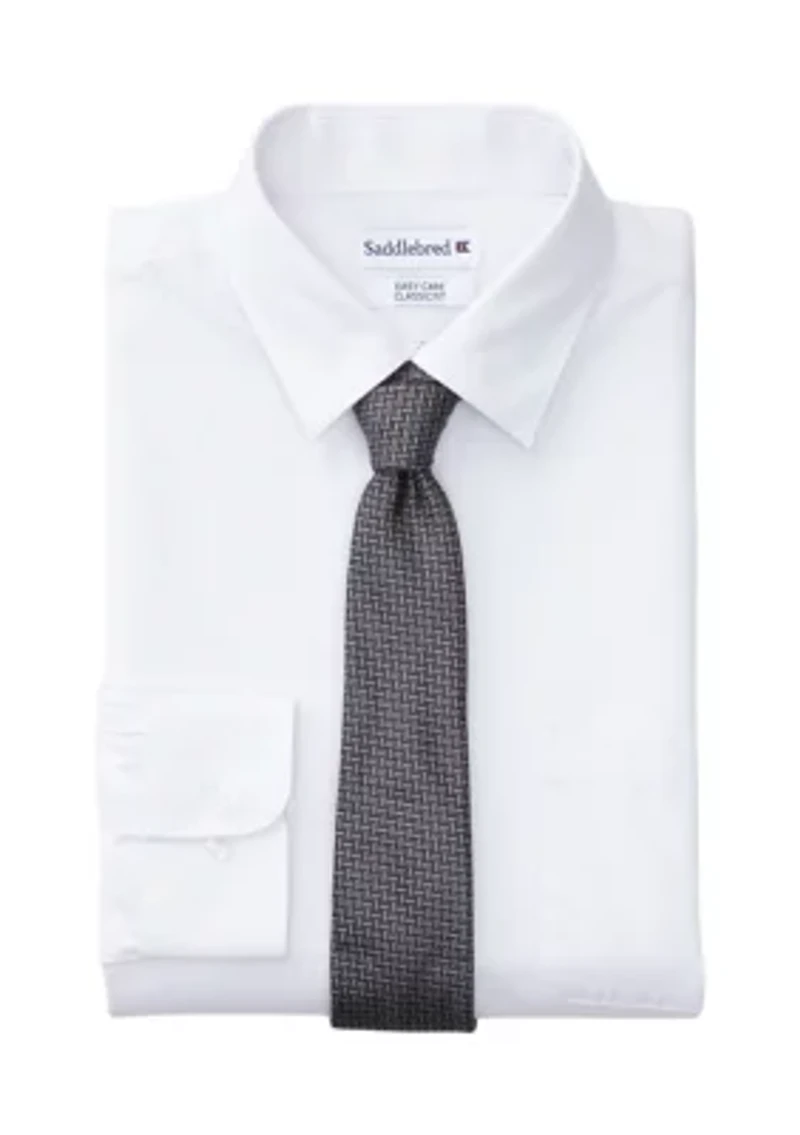 Stretch Solid Dress Shirt with Tie