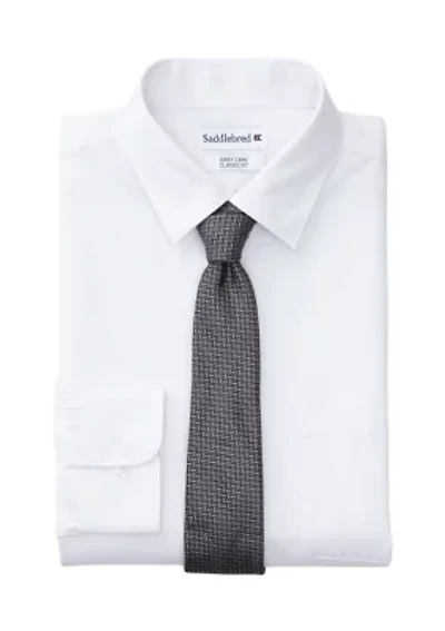 Stretch Solid Dress Shirt with Tie