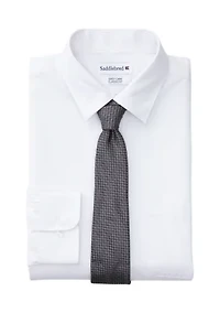 Stretch Solid Dress Shirt with Tie