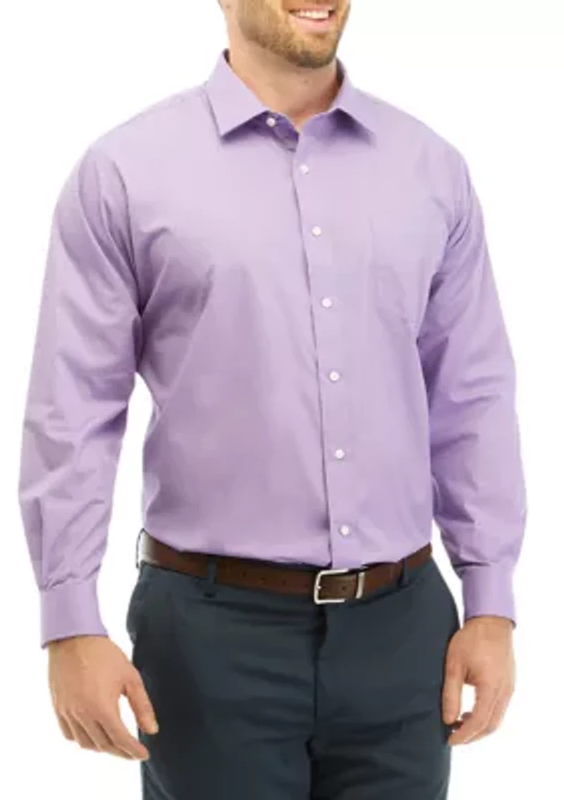 Men's Big Solid Stretch Spread Collar Shirt