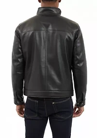 Men's Faux Leather Stand Collar Rain Jacket