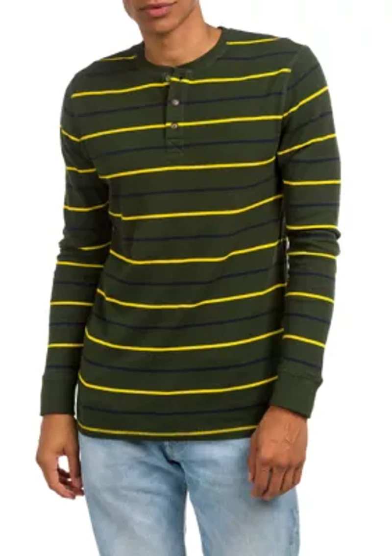 Long Sleeve Striped Thermal Henley Shirt