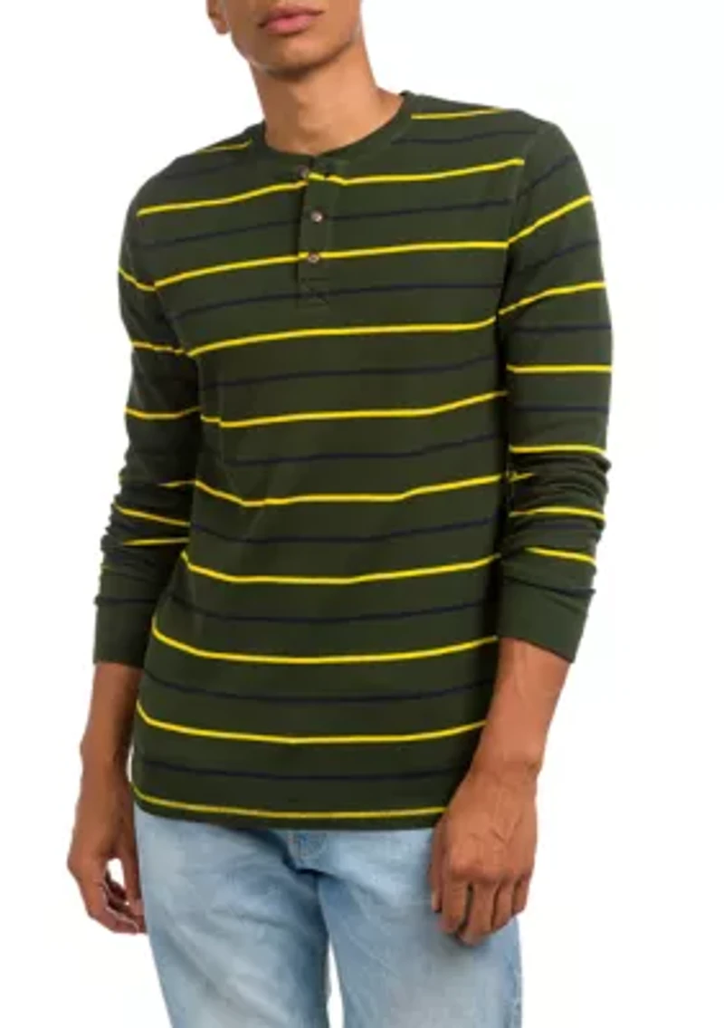 Long Sleeve Striped Thermal Henley Shirt