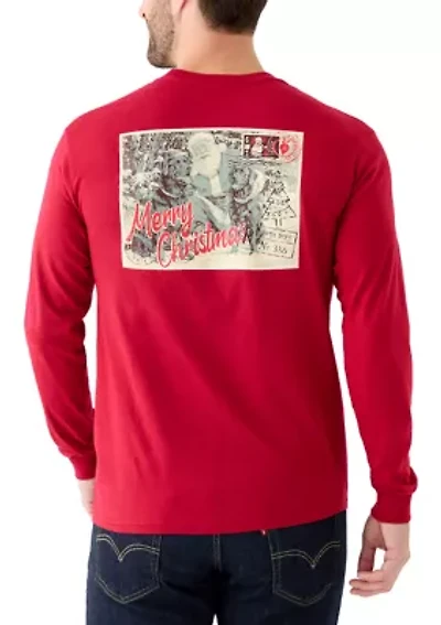 Long Sleeve Santa Post Card Graphic Shirt