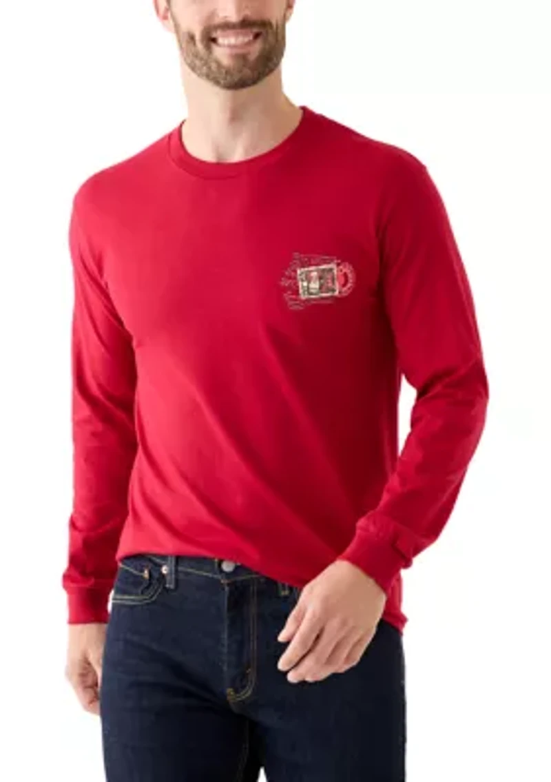 Long Sleeve Santa Post Card Graphic Shirt