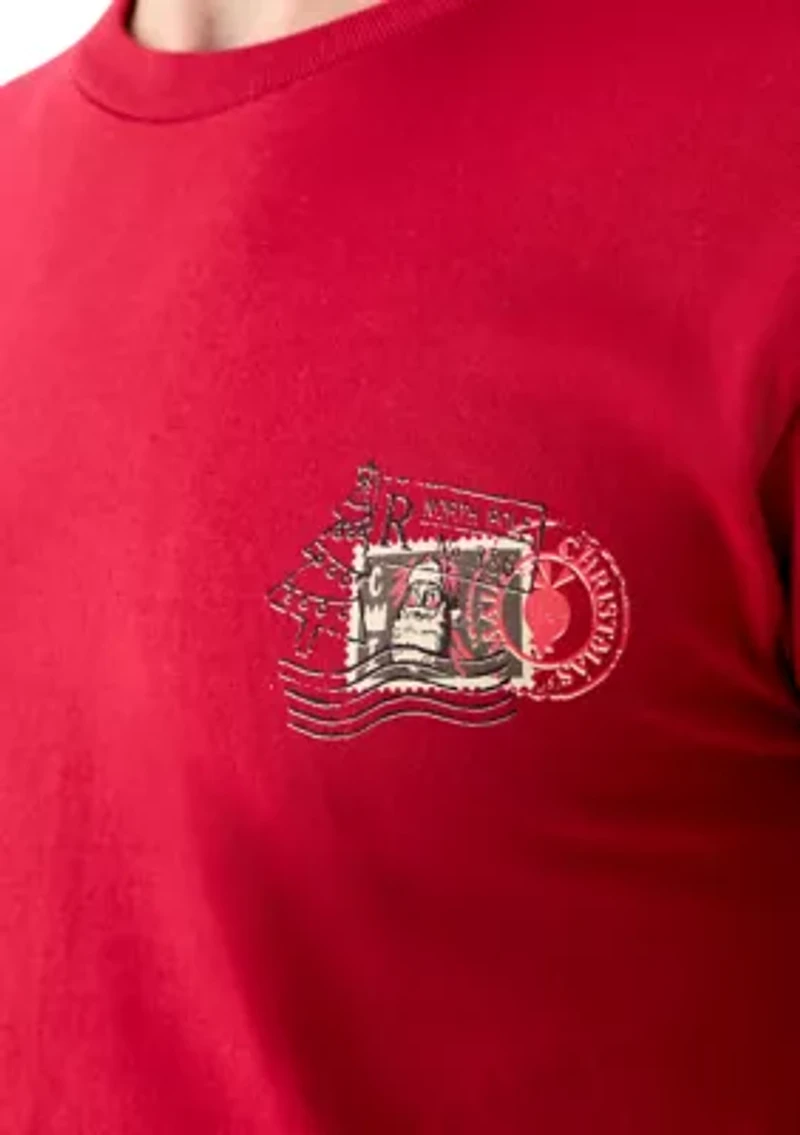 Long Sleeve Santa Post Card Graphic Shirt