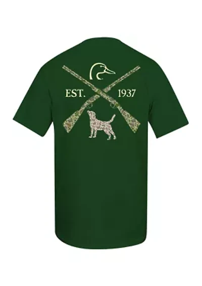 Men's Short Sleeve Camo Crossed Dog Graphic T-Shirt