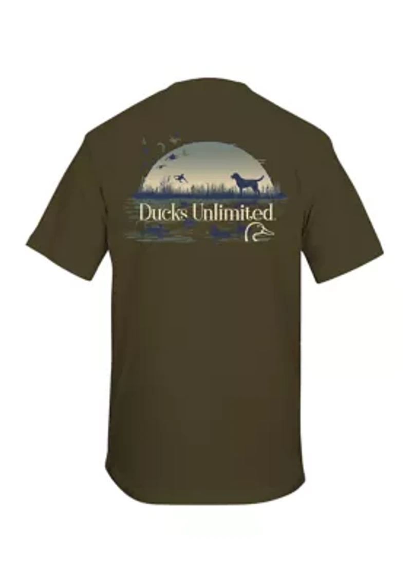 Men's Short Sleeve Dog Sunset Graphic T-Shirt