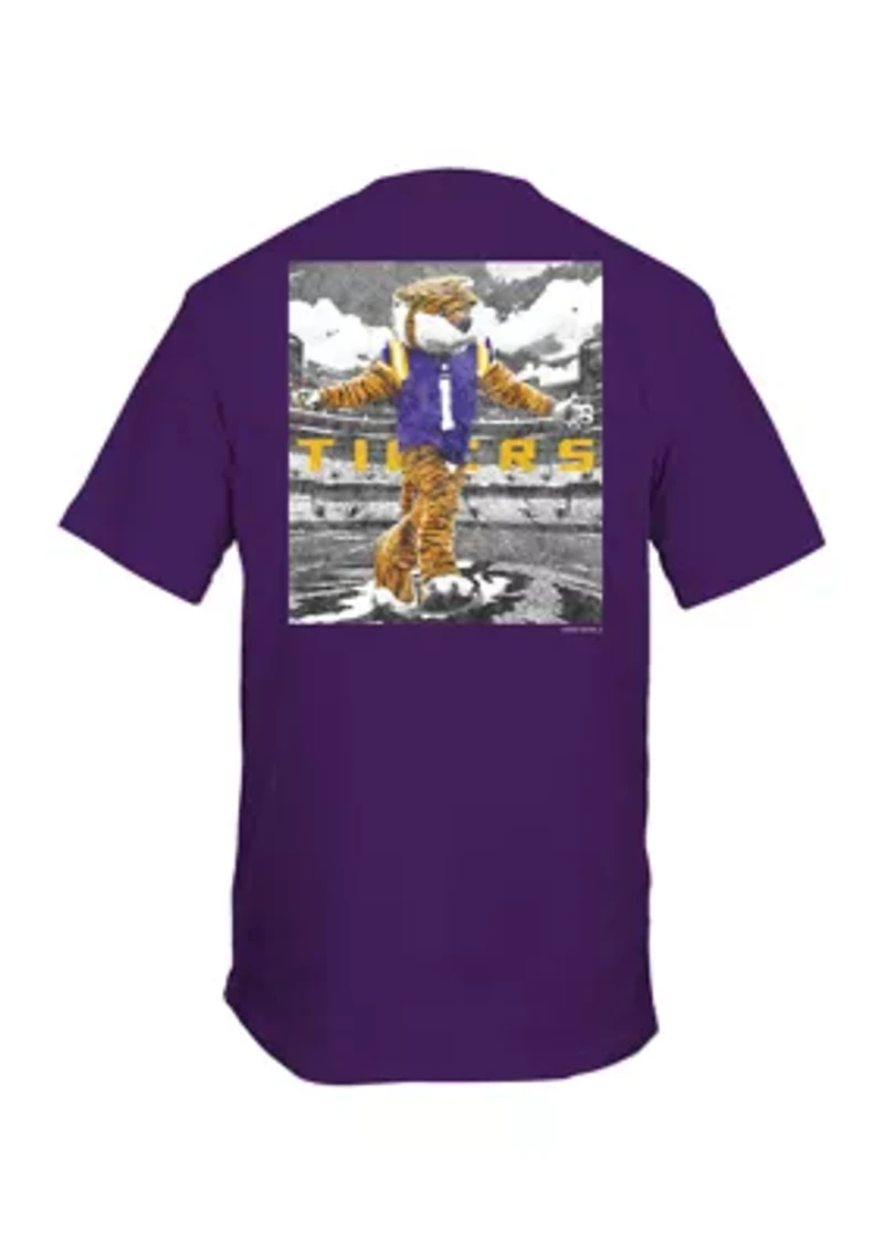 NCAA LSU Tigers Drawn Field Mascot Graphic T-Shirt