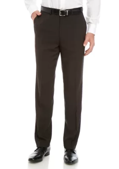 Slim Fit Flat Front Stretch Waistband Solid Trousers