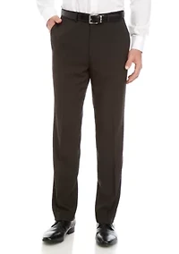 Slim Fit Flat Front Stretch Waistband Solid Trousers
