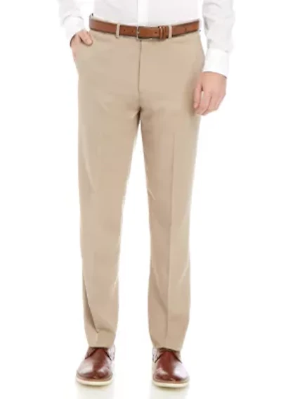 Slim Fit Flat Front Stretch Waistband Solid Trousers