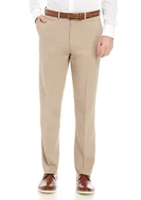 Slim Fit Flat Front Stretch Waistband Solid Trousers