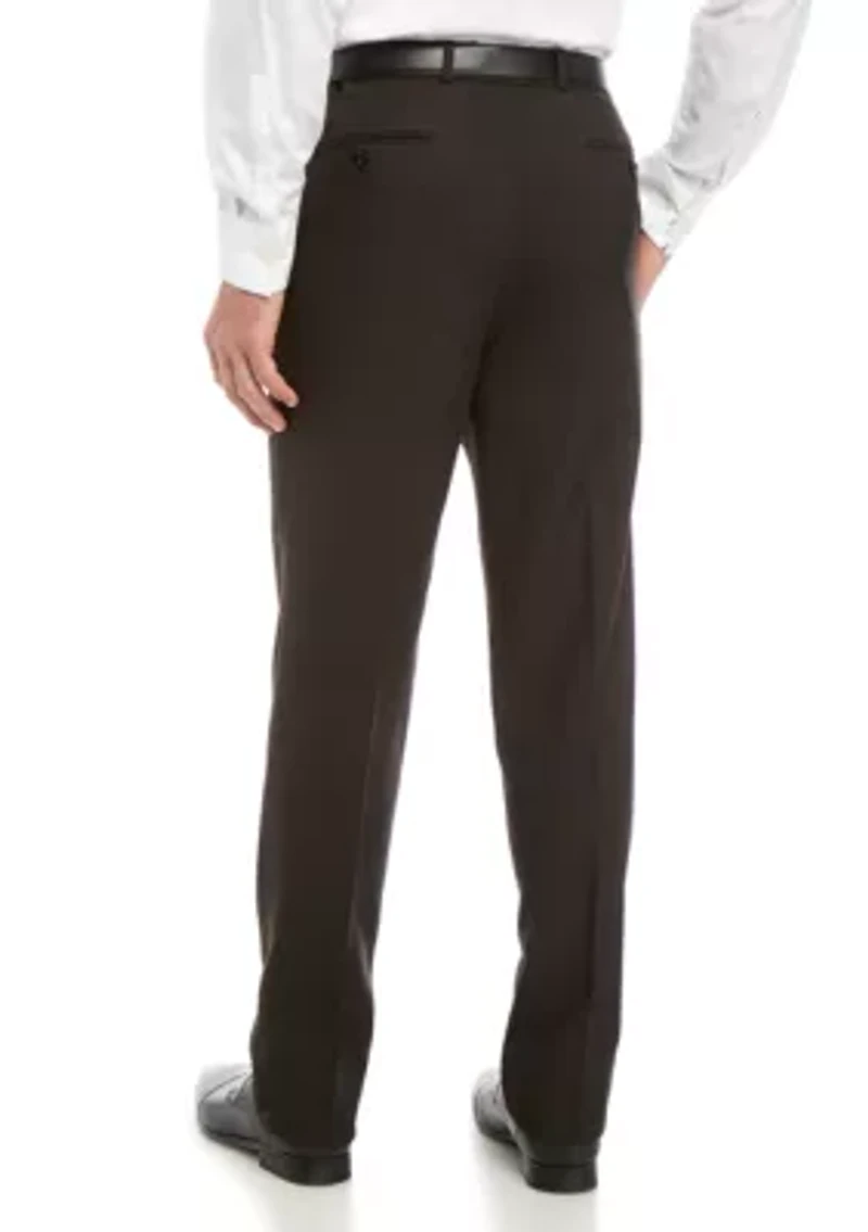 Slim Fit Flat Front Stretch Waistband Solid Trousers