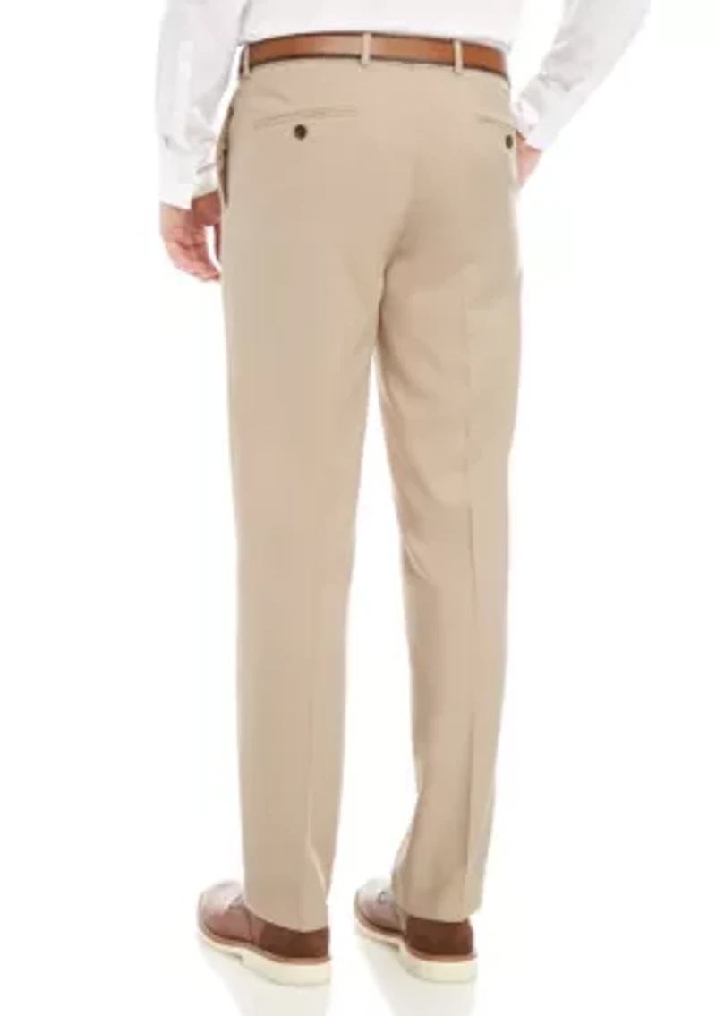 Slim Fit Flat Front Stretch Waistband Solid Trousers