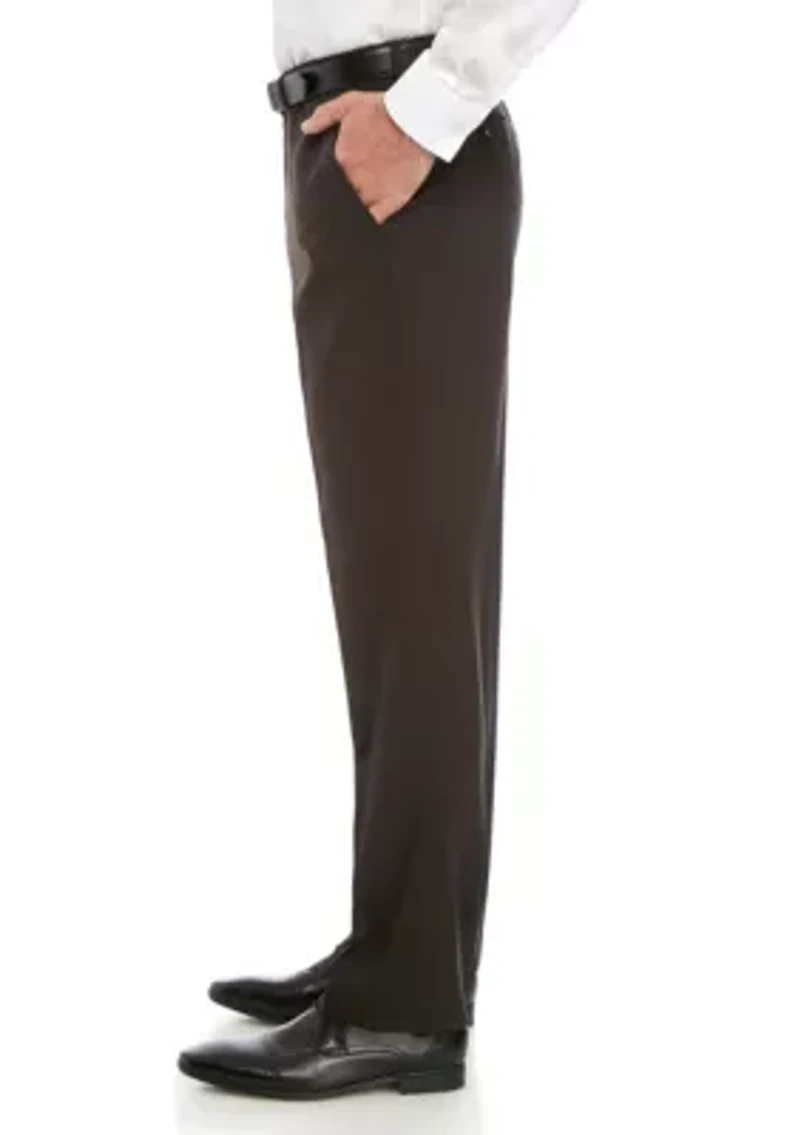 Slim Fit Flat Front Stretch Waistband Solid Trousers