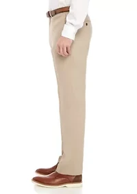 Slim Fit Flat Front Stretch Waistband Solid Trousers