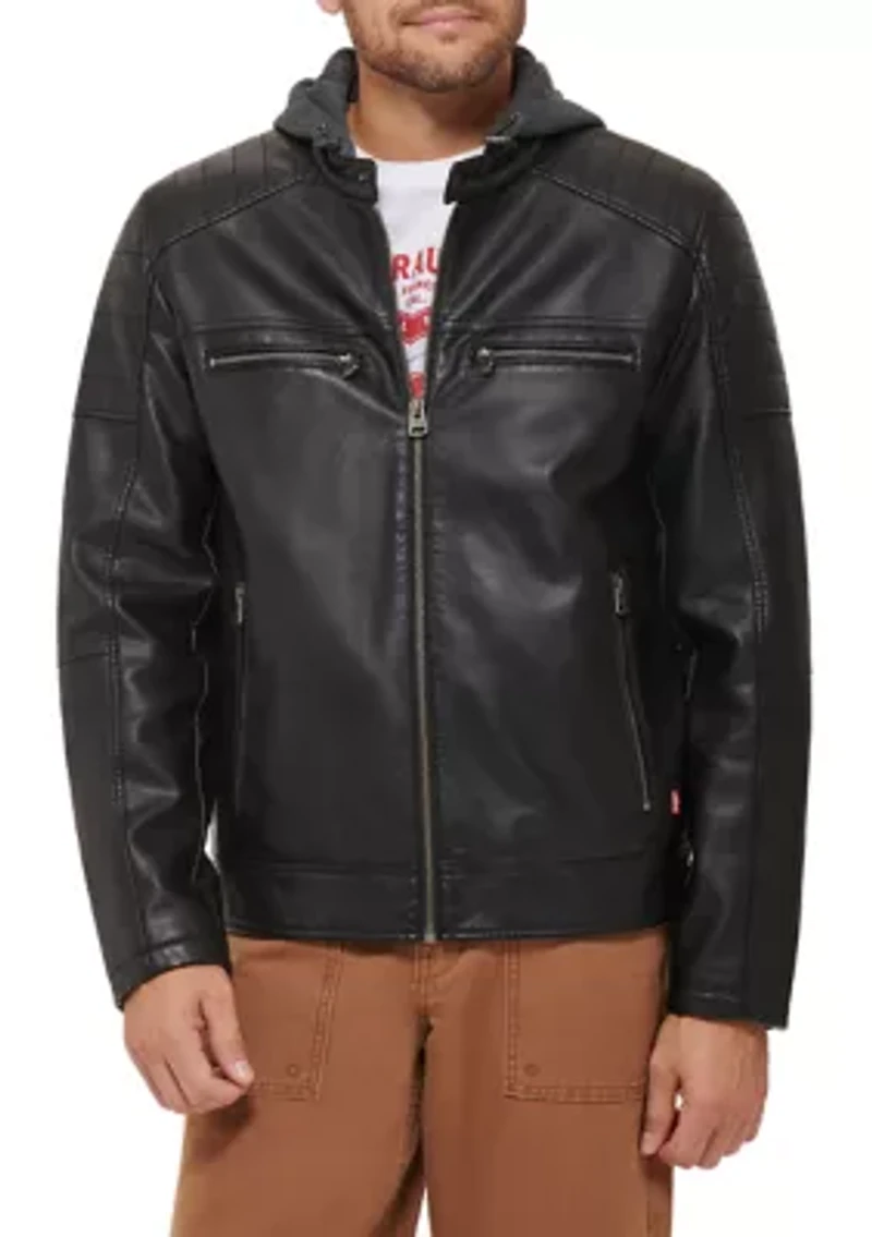 Men's Quilted Faux Leather Racer Jacket