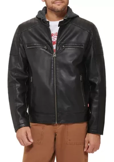 Men's Quilted Faux Leather Racer Jacket