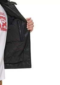 Men's Quilted Faux Leather Racer Jacket