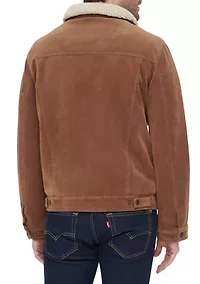 Faux Suede Trucker Jacket with Sherpa Lining and Collar