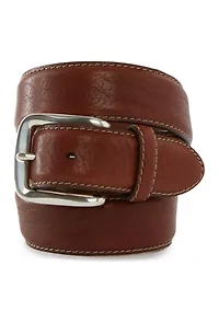Men's Stitched Edge Polished Silver Buckle Belt