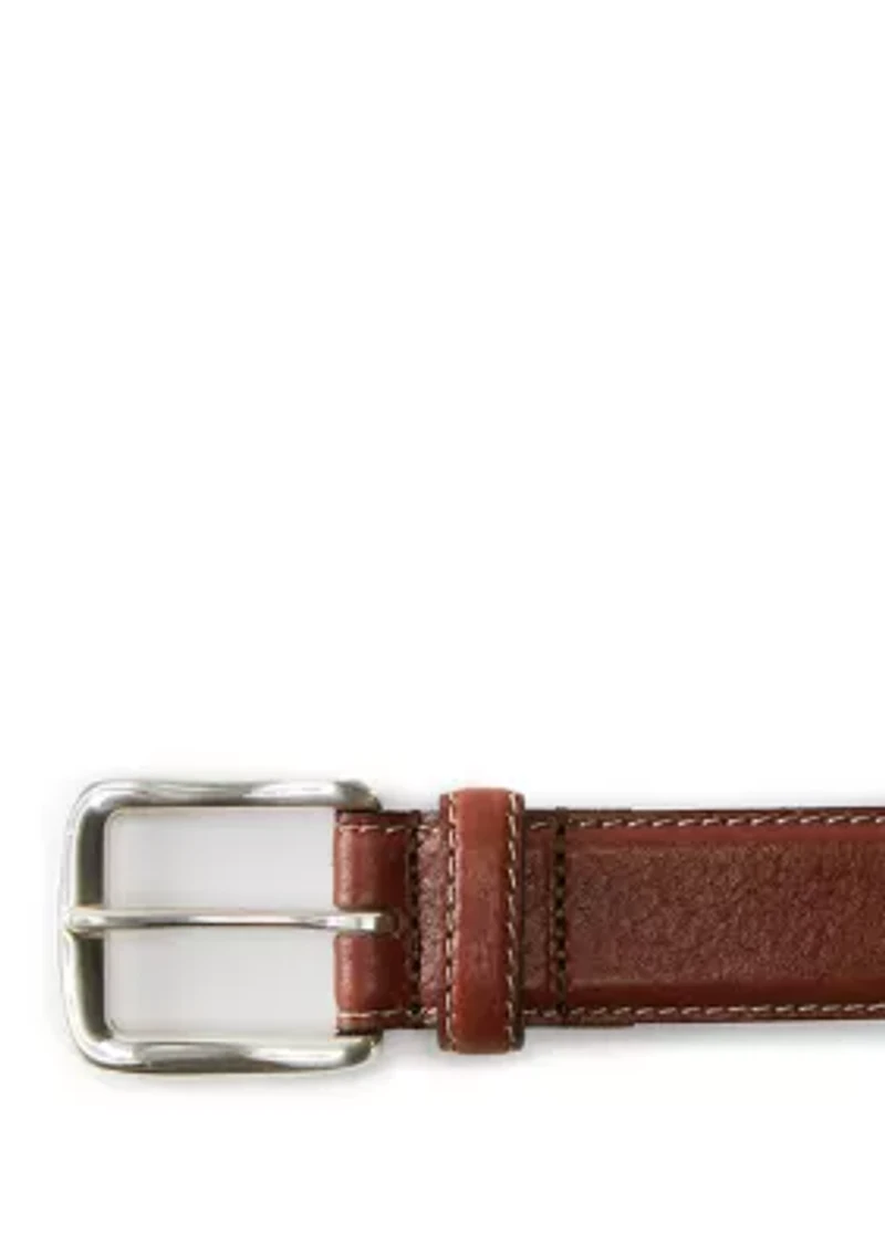 Men's Stitched Edge Polished Silver Buckle Belt