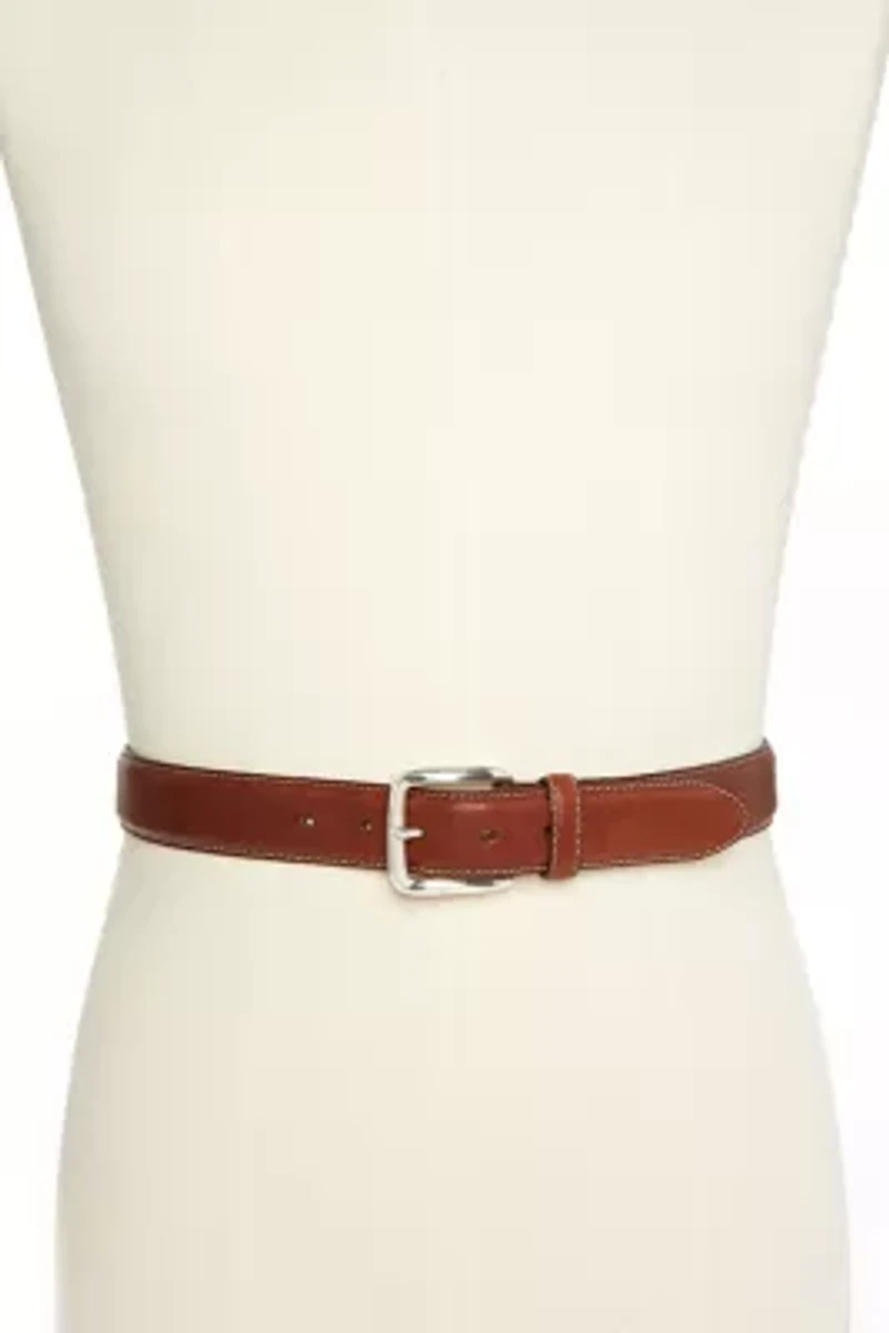 Men's Stitched Edge Polished Silver Buckle Belt